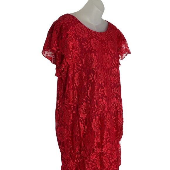 Vintage 80s Does 20s Fringe Lace Flapper Gatsby Costume Party Red Dress L/XL - Picture 4 of 8